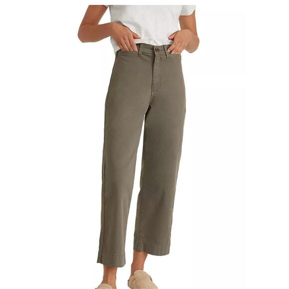 Marine Layer Wide Leg Crop Pants Dusty Olive Green Size 8 New - Picture 1 of 7
